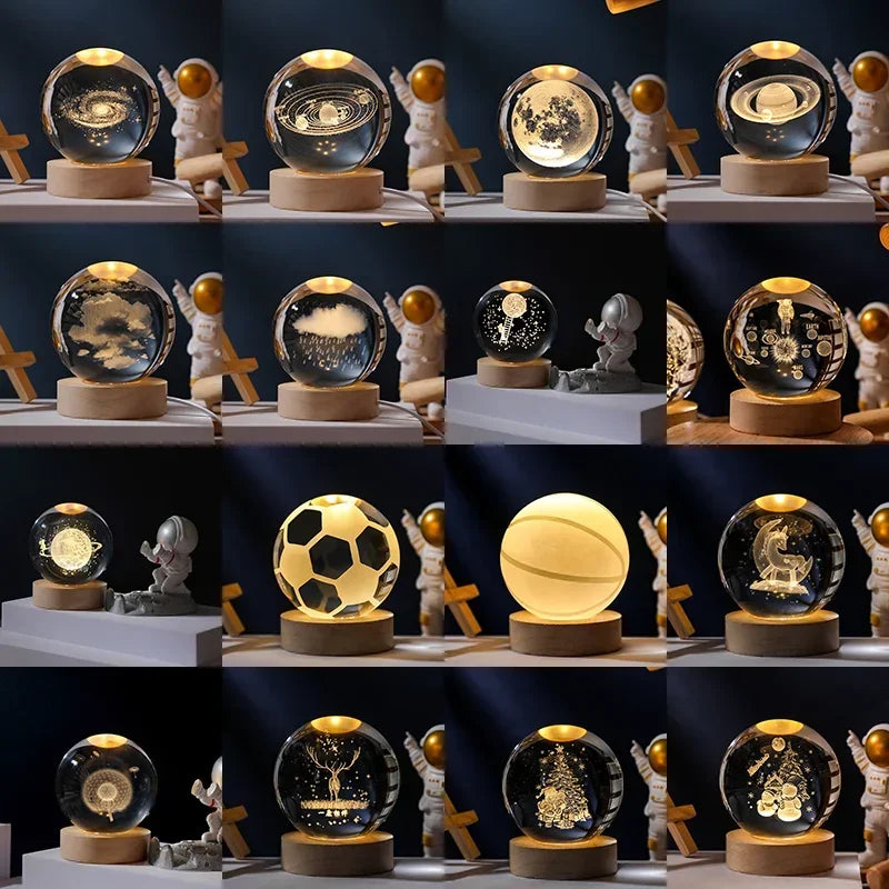 Crystal Ball 3D Customised, Planet Night Light Laser Engraved Solar System Globe Astronomy Festival Gifts Home Desktop Decoration