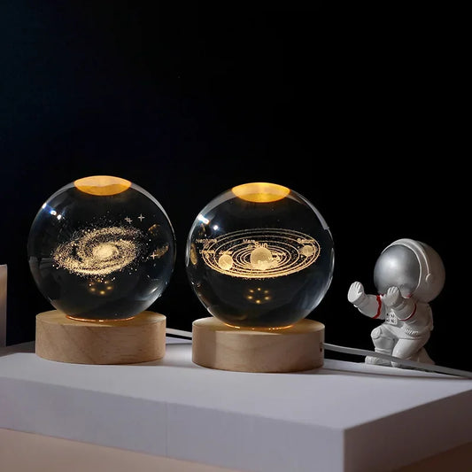 Crystal Ball 3D Customised, Planet Night Light Laser Engraved Solar System Globe Astronomy Festival Gifts Home Desktop Decoration