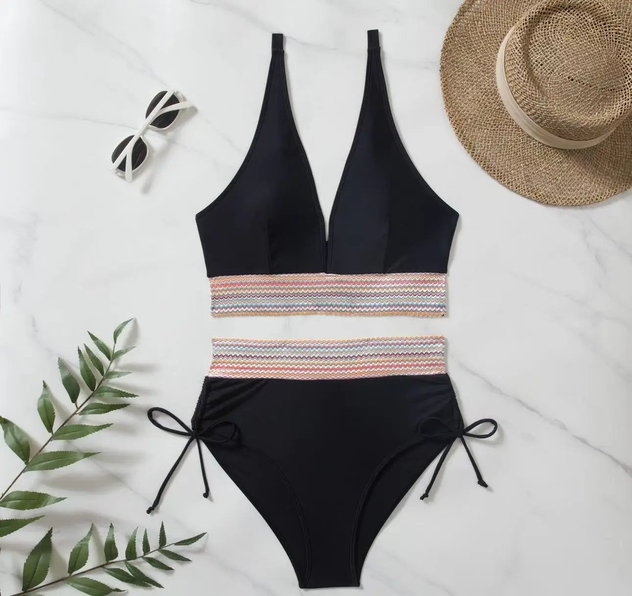 2024 Solid Color Drawstring Bikini Set Fashion High Waist Separate Patchwork Swimwear Drawstring Women Swimsuit Women