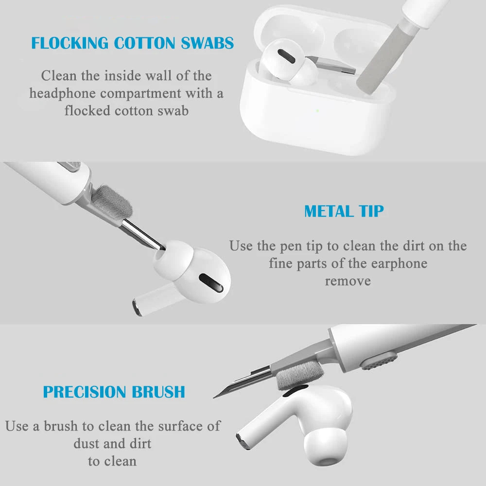 3 in 1 Sliding Cleaning Pen for Earphones Brush for Airpods 3 Pro Series Case Headsets Cleaners Earbuds Cleaning Tools