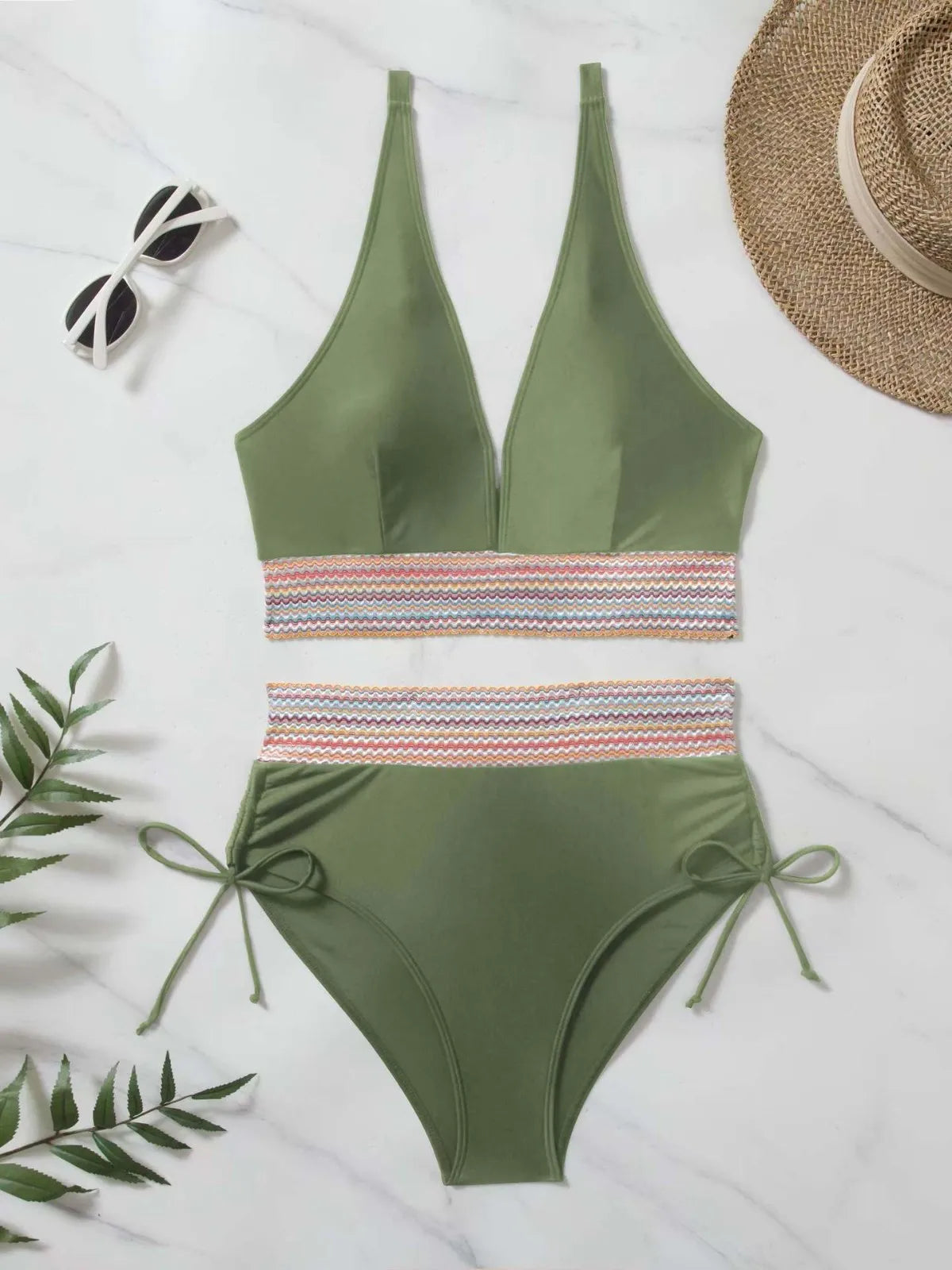2024 Solid Color Drawstring Bikini Set Fashion High Waist Separate Patchwork Swimwear Drawstring Women Swimsuit Women
