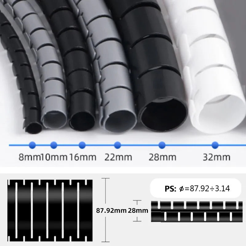 1.5/2m 10/16 mm Flexible Spiral Cable Organizer Storage Pipe Cord Protector Management Cable Winder Desk Tidy Cable Accessories