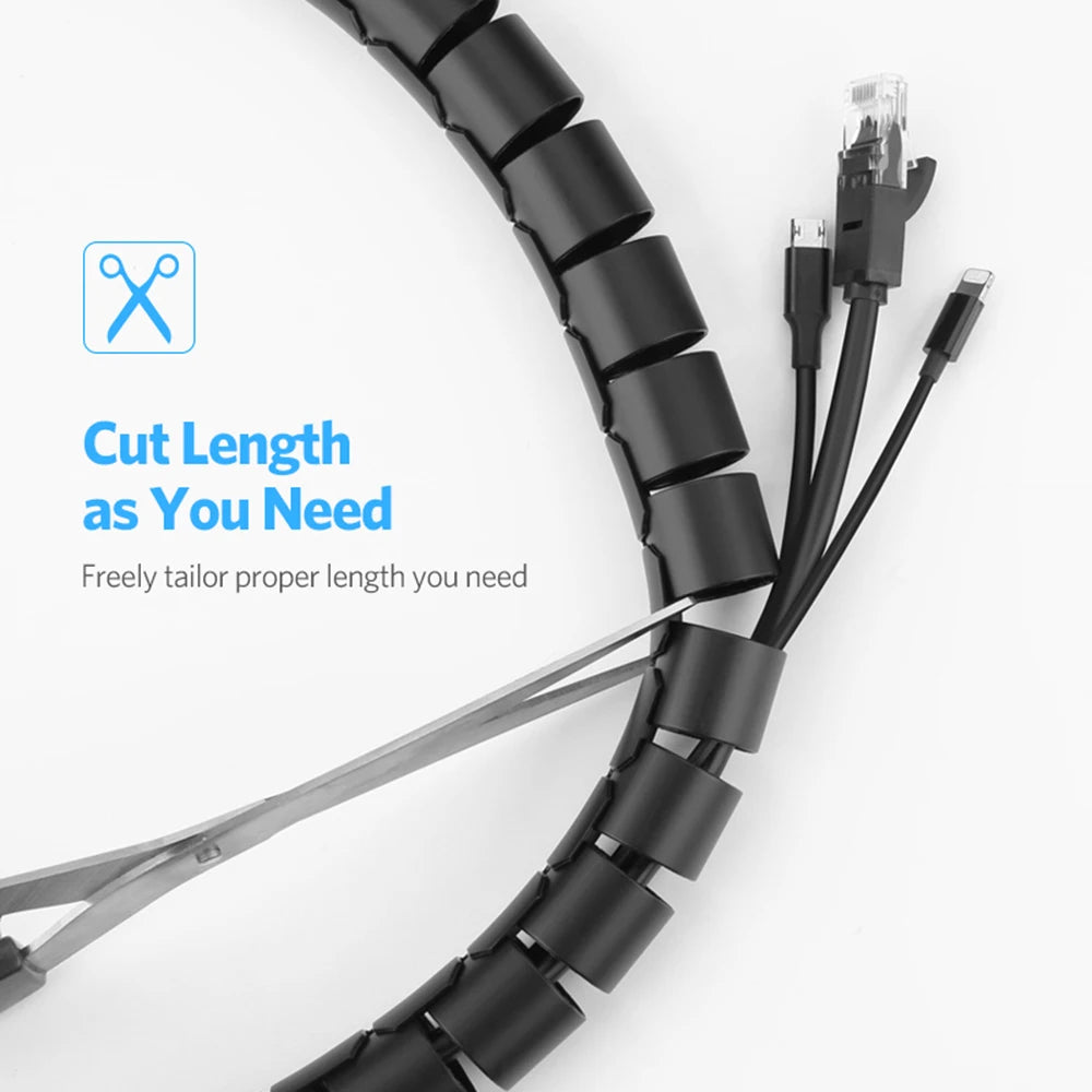 1.5/2m 10/16 mm Flexible Spiral Cable Organizer Storage Pipe Cord Protector Management Cable Winder Desk Tidy Cable Accessories