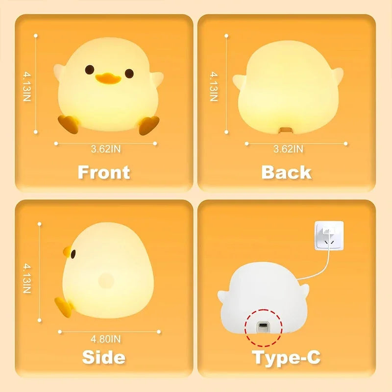 ED Night Light Cute Duck Cartoon Animals Silicone Lamp for Children Kid Touch Sensor Timing USB Rechargeable for Birthday Gifts