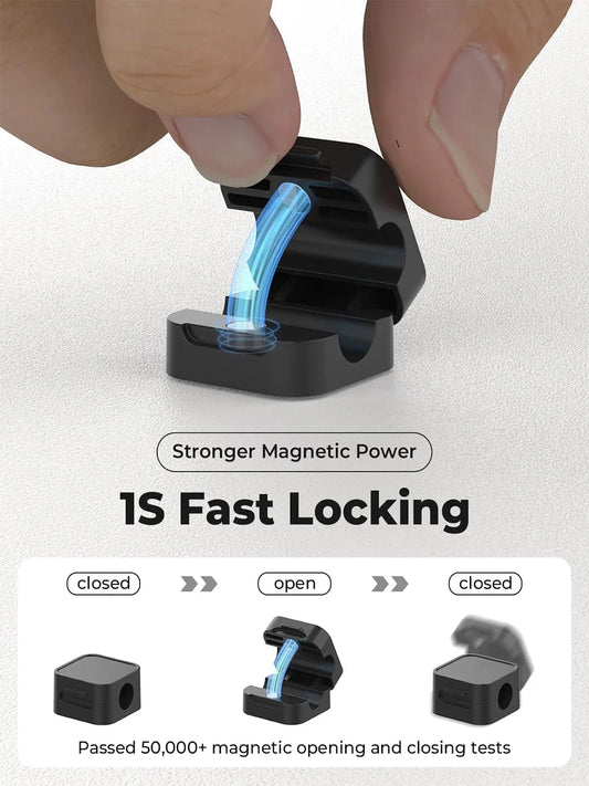 Magnetic Cable Clips Adjustable Cord Holder | Adhesive Under Desk Mgmt Organizer for Home Office Car Wall Desktop Nightstand