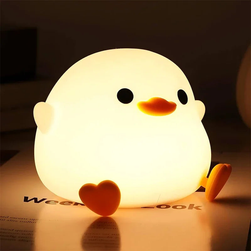 ED Night Light Cute Duck Cartoon Animals Silicone Lamp for Children Kid Touch Sensor Timing USB Rechargeable for Birthday Gifts