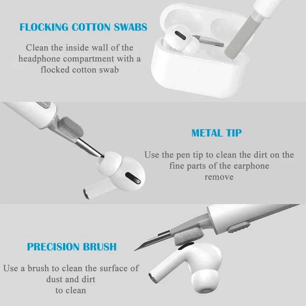 3 in 1 Sliding Cleaning Pen for Earphones Brush for Airpods 3 Pro Series Case Headsets Cleaners Earbuds Cleaning Tools