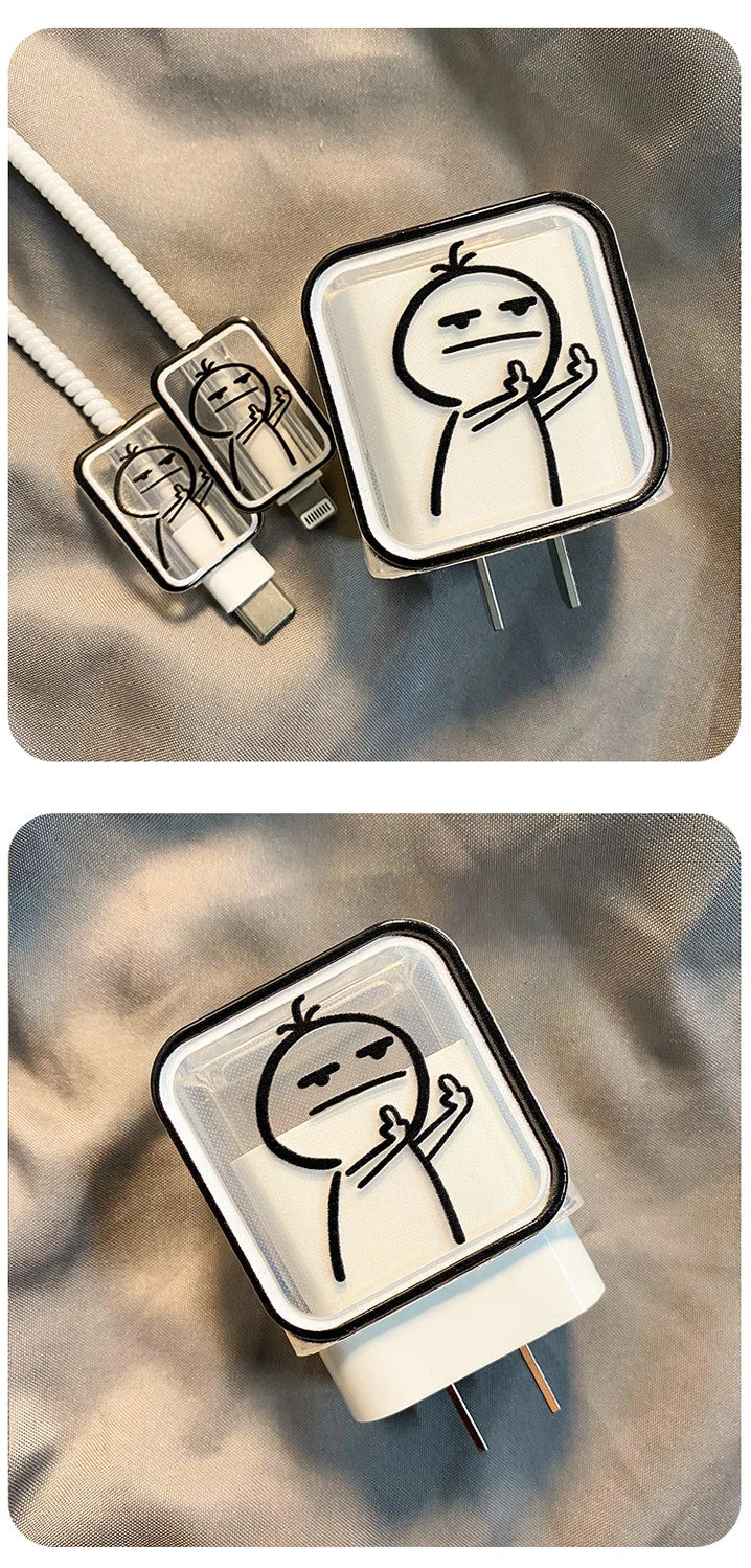 Creative Line Cute Case for iPhone 15 14 13 Pro Max 18/20W Charger Charging Protector Data Wire Winder Simple Line Art Cover