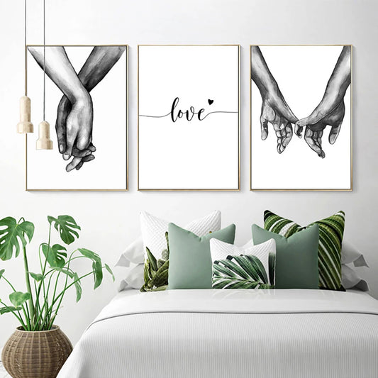 Black White Style Sweet Love Wall Art Canvas Poster Minimalist Hand In Hand Print Painting Picture For Living Room Bedroom Decor