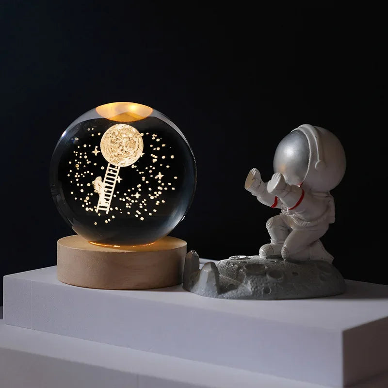 Crystal Ball 3D Customised, Planet Night Light Laser Engraved Solar System Globe Astronomy Festival Gifts Home Desktop Decoration