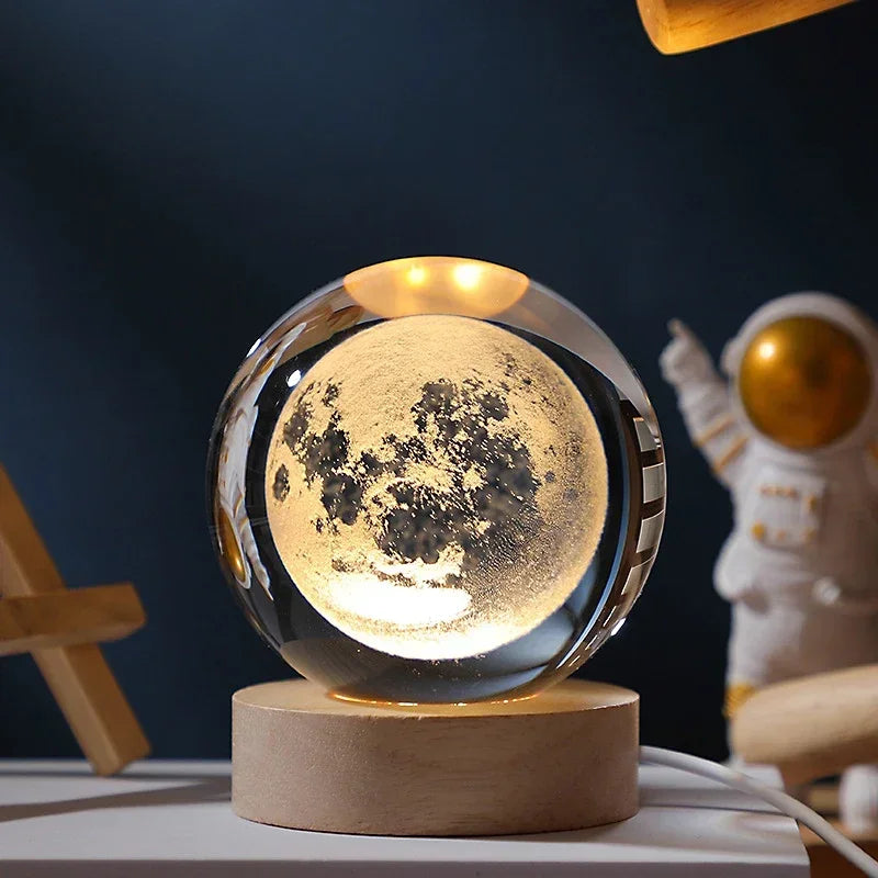 Crystal Ball 3D Customised, Planet Night Light Laser Engraved Solar System Globe Astronomy Festival Gifts Home Desktop Decoration
