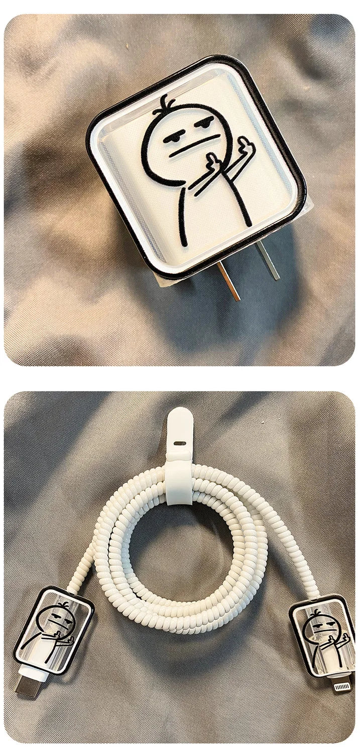 Creative Line Cute Case for iPhone 15 14 13 Pro Max 18/20W Charger Charging Protector Data Wire Winder Simple Line Art Cover