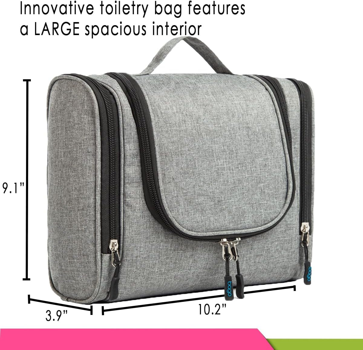 Travel Hanging Toiletry Wash Bag Makeup Cosmetic Organizer - Large Waterproof Hanging Toiletry Bags for Women and Men - Travel Essentials Accessories Hanging Wash Bag (Snowgray)