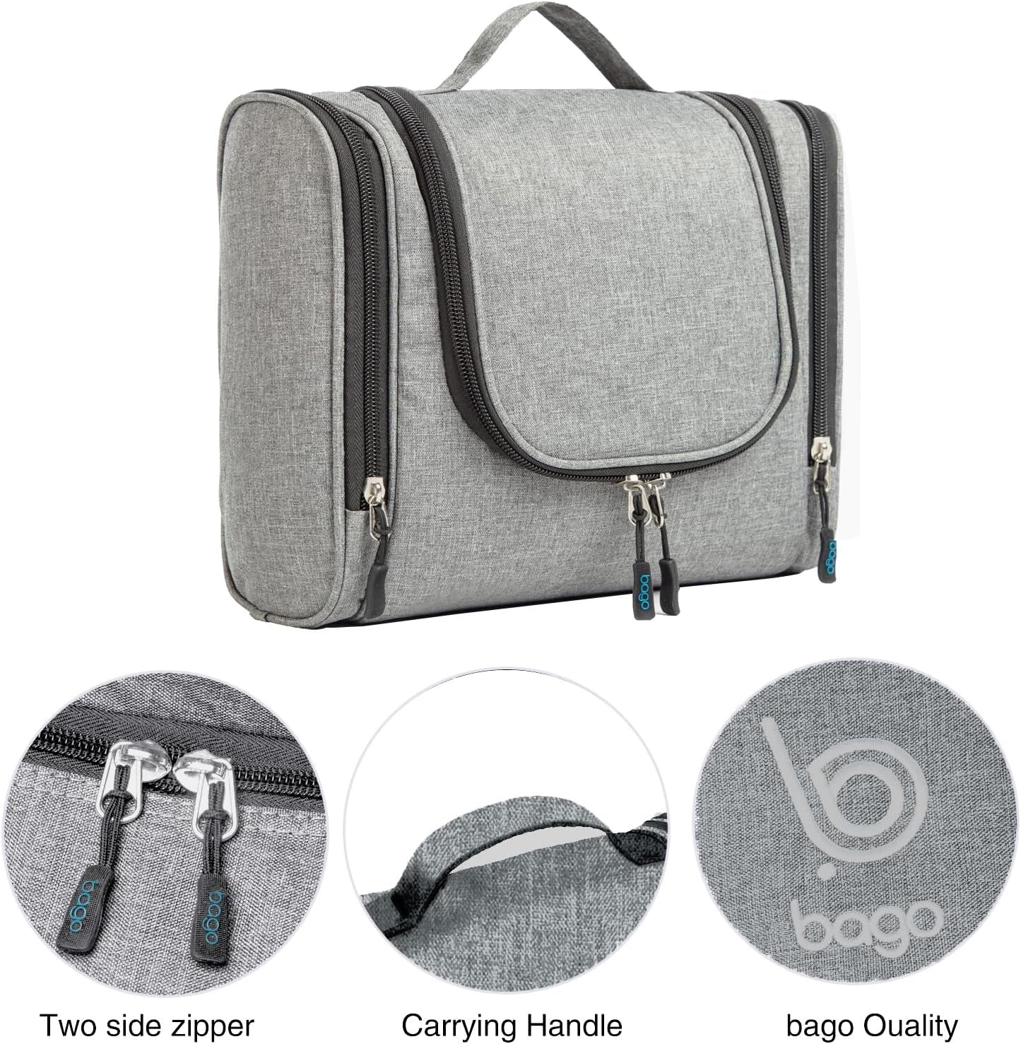 Travel Hanging Toiletry Wash Bag Makeup Cosmetic Organizer - Large Waterproof Hanging Toiletry Bags for Women and Men - Travel Essentials Accessories Hanging Wash Bag (Snowgray)