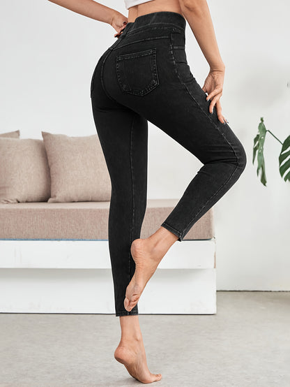 Women’s High Waist Stretch Denim Leggings – Ultra Soft & Real Denim Finish