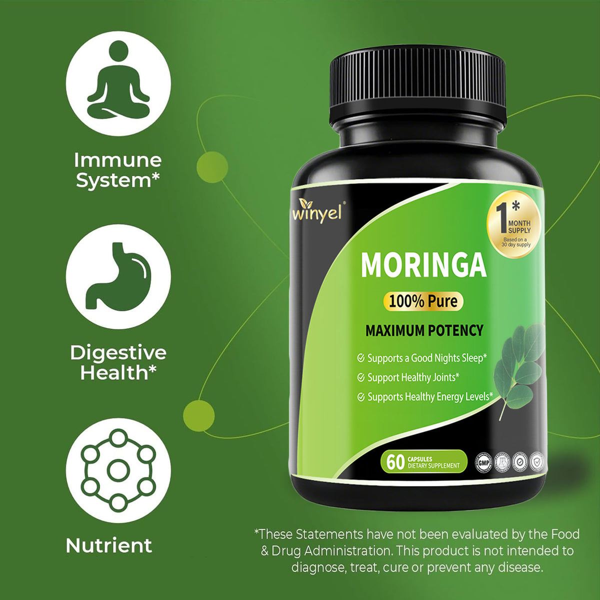 Pure Moringa Capsules – High Potency 60 Caps with Vitamins & Amino Acids