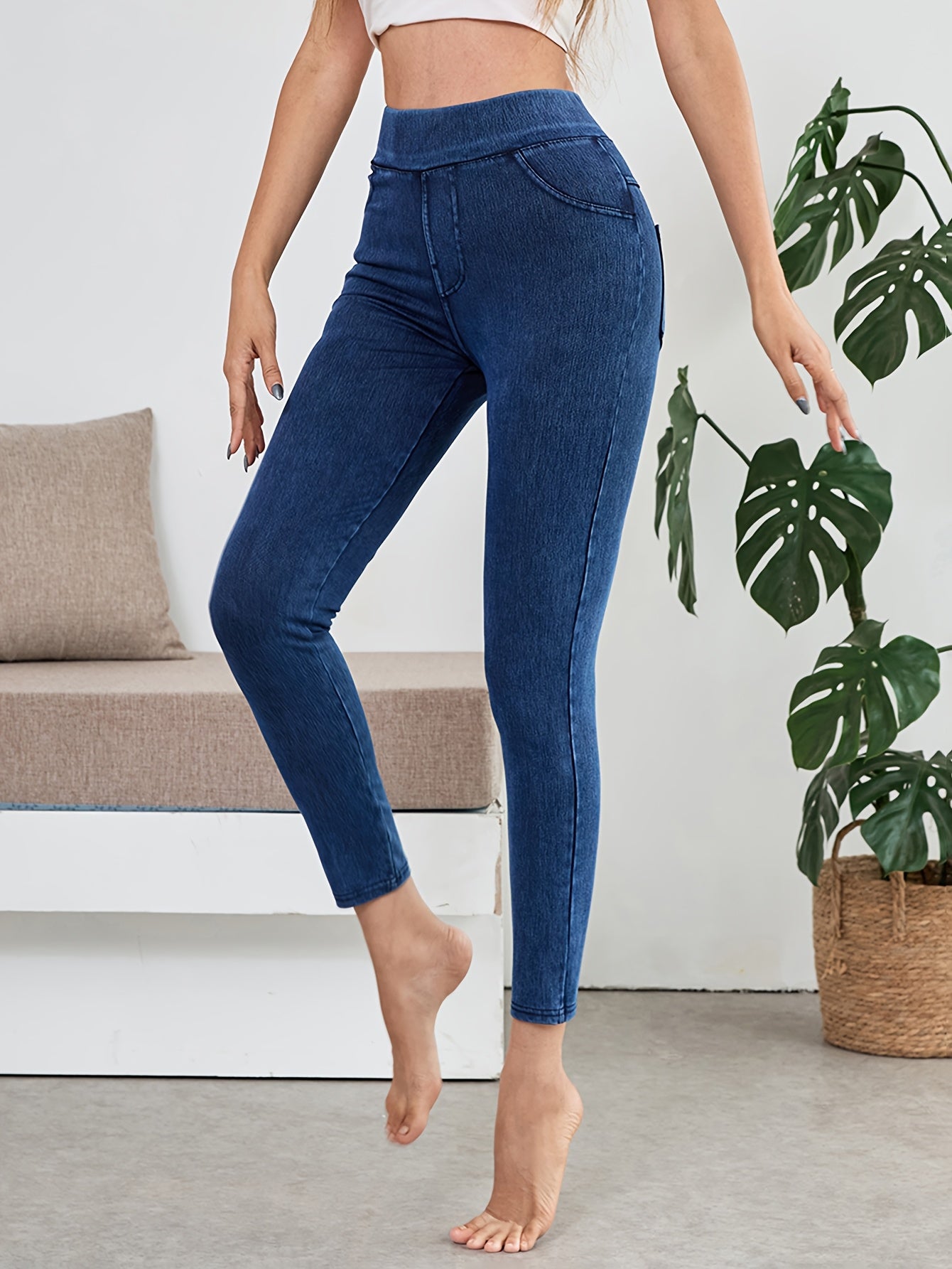 Women’s High Waist Stretch Denim Leggings – Ultra Soft & Real Denim Finish
