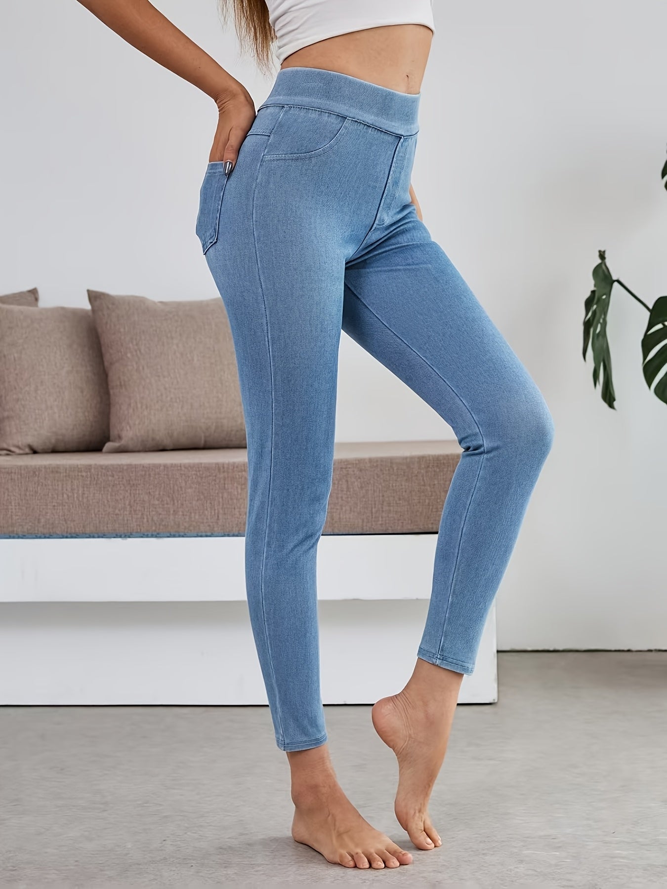 Women’s High Waist Stretch Denim Leggings – Ultra Soft & Real Denim Finish