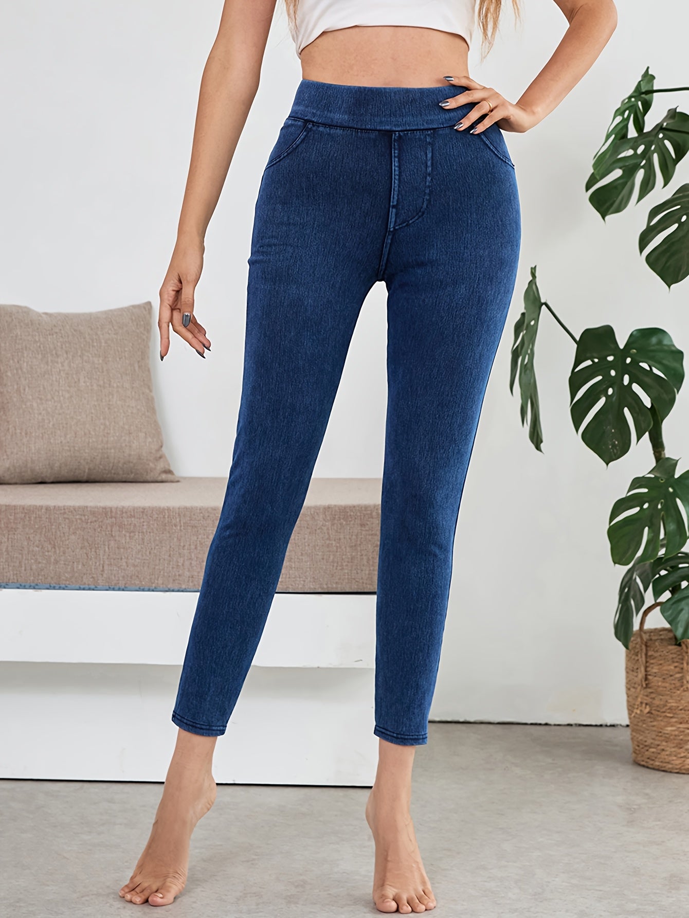 Women’s High Waist Stretch Denim Leggings – Ultra Soft & Real Denim Finish