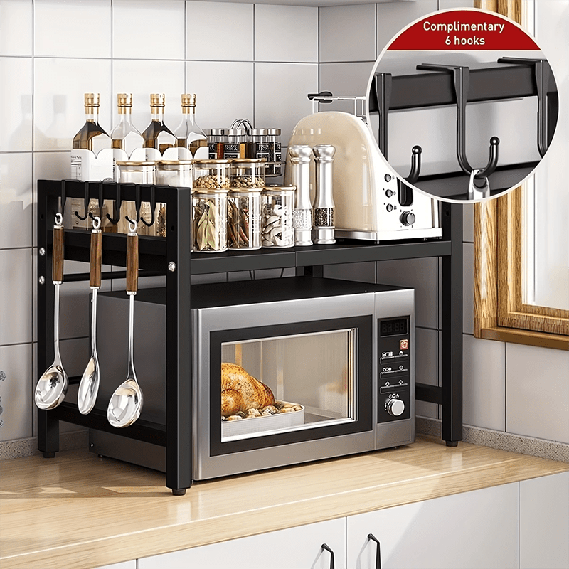 Extendable 2-Tier Microwave Rack – Adjustable Kitchen Countertop Organizer