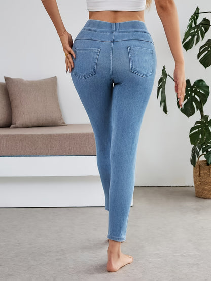 Women’s High Waist Stretch Denim Leggings – Ultra Soft & Real Denim Finish