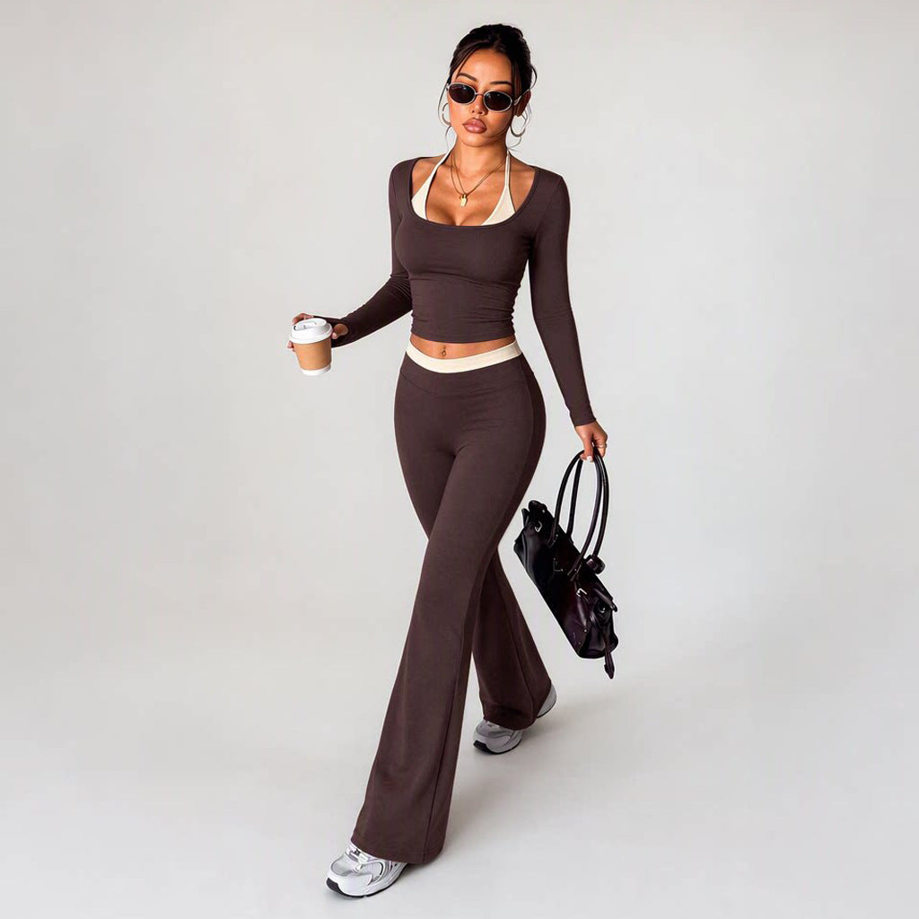 Nude-Color Textured Activewear Set Womens Yoga And Fitness Two-Piece Outfit