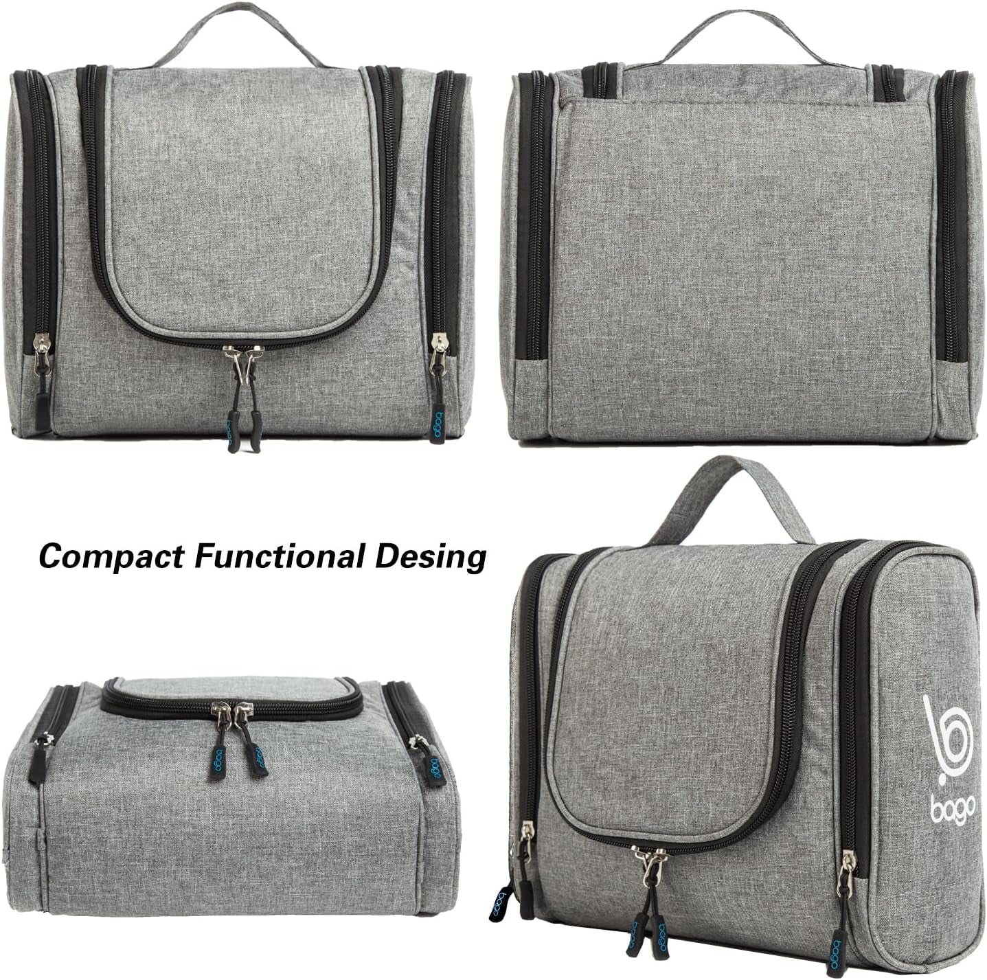 Travel Hanging Toiletry Wash Bag Makeup Cosmetic Organizer - Large Waterproof Hanging Toiletry Bags for Women and Men - Travel Essentials Accessories Hanging Wash Bag (Snowgray)