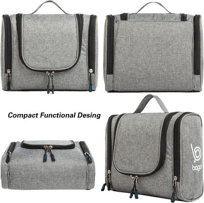 Travel Hanging Toiletry Wash Bag Makeup Cosmetic Organizer - Large Waterproof Hanging Toiletry Bags for Women and Men - Travel Essentials Accessories Hanging Wash Bag (Snowgray)