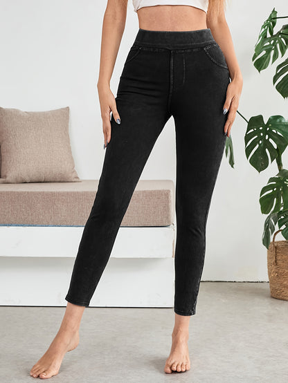 Women’s High Waist Stretch Denim Leggings – Ultra Soft & Real Denim Finish