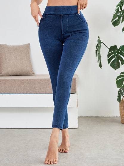 Women’s High Waist Stretch Denim Leggings – Ultra Soft & Real Denim Finish