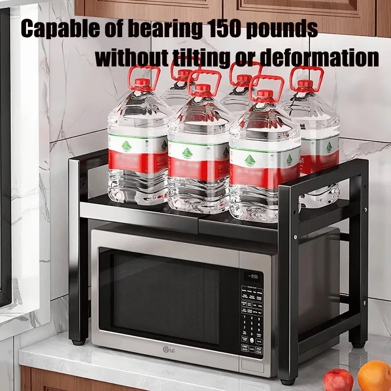 Extendable 2-Tier Microwave Rack – Adjustable Kitchen Countertop Organizer