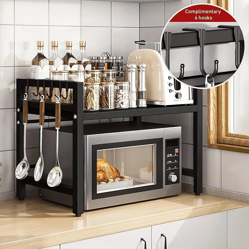 Extendable 2-Tier Microwave Rack – Adjustable Kitchen Countertop Organizer