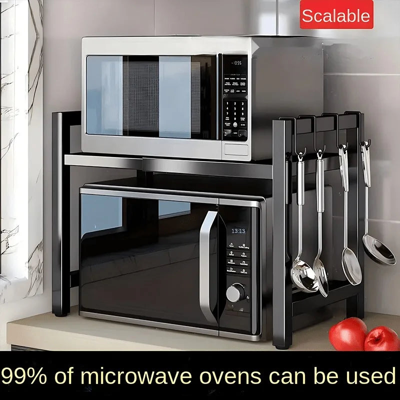 Extendable 2-Tier Microwave Rack – Adjustable Kitchen Countertop Organizer