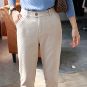 Women's High-Waist Harem Trousers – Wool-Blend Pencil Pants