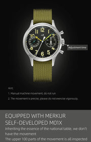 Merkur Men's Retro Chronograph Watch – Vintage 70s, Sapphire, 38mm