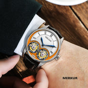 Merkur Men's Genuine Double Tourbillon Watch – Manual, Luxury Formal