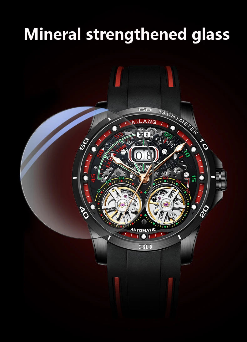 AILANG Men's Automatic Mechanical Watch – Hollow Luminous Dial, Calendar