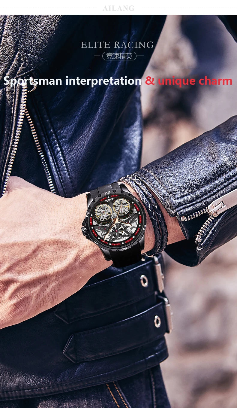 AILANG Men's Sports Automatic Tourbillon Skeleton Watch – Silicone Strap