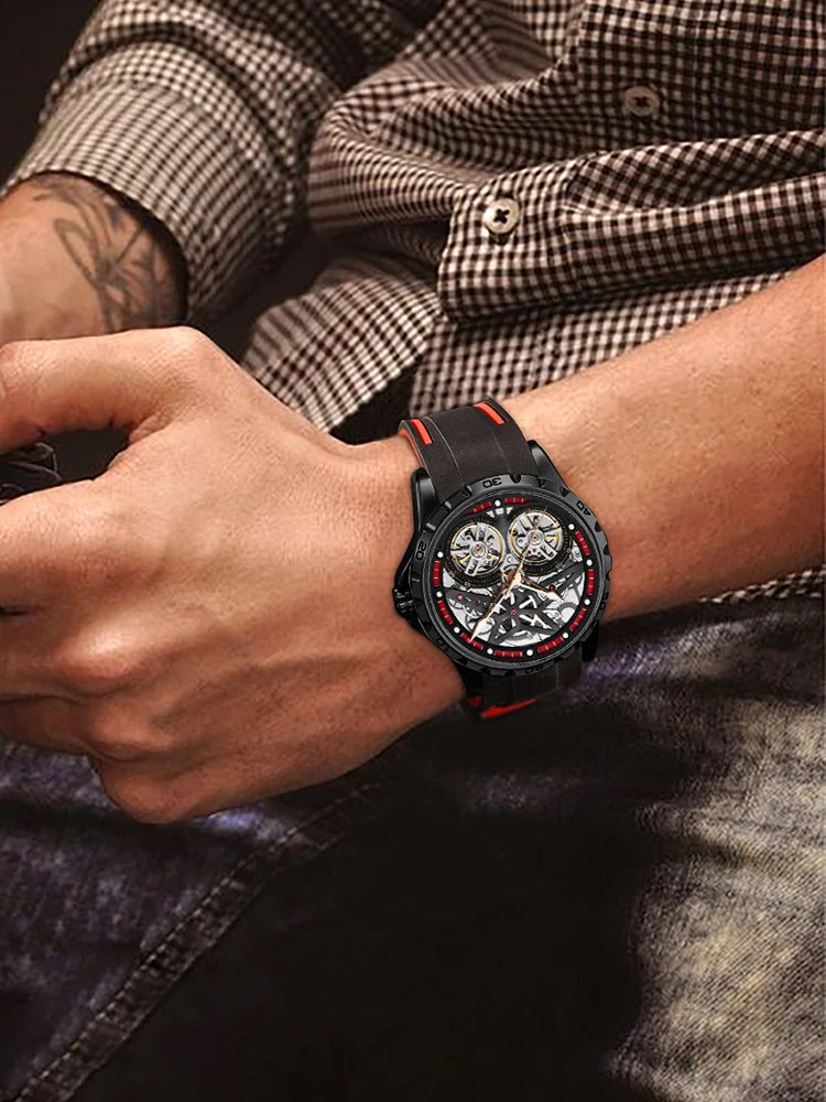AILANG Men's Sports Automatic Tourbillon Skeleton Watch – Silicone Strap