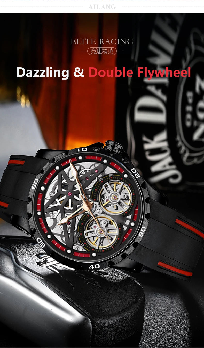 AILANG Men's Sports Automatic Tourbillon Skeleton Watch – Silicone Strap
