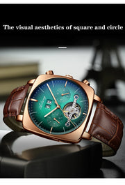 AILANG Men's Automatic Mechanical Watch – Hollow Dial, Calendar, Leather Strap