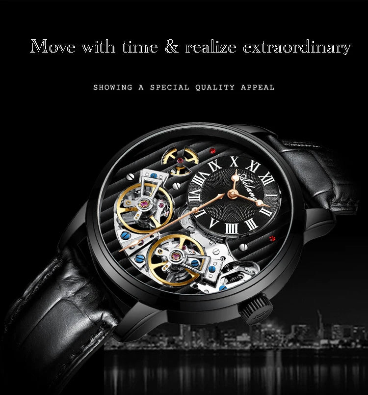 AILANG Men's Double Tourbillon Automatic Watch – Stainless Steel Strap