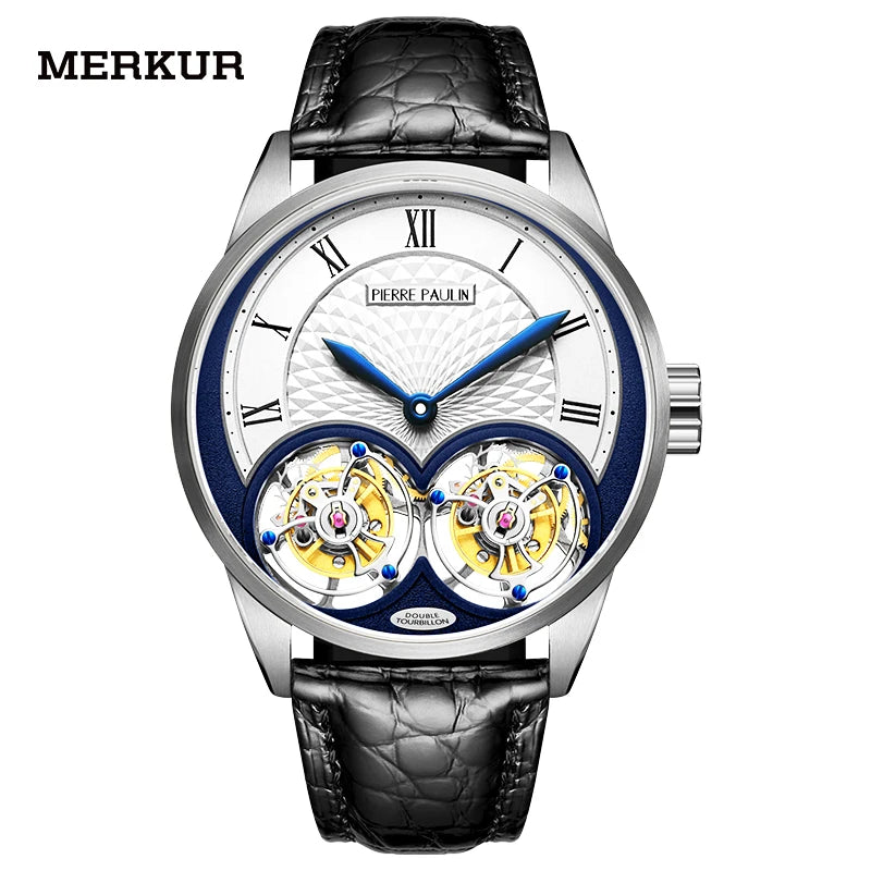 Merkur Men's Genuine Double Tourbillon Watch – Manual, Luxury Formal