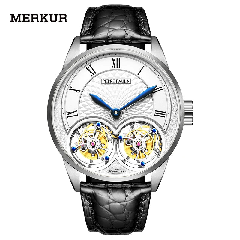 Merkur Men's Genuine Double Tourbillon Watch – Manual, Luxury Formal