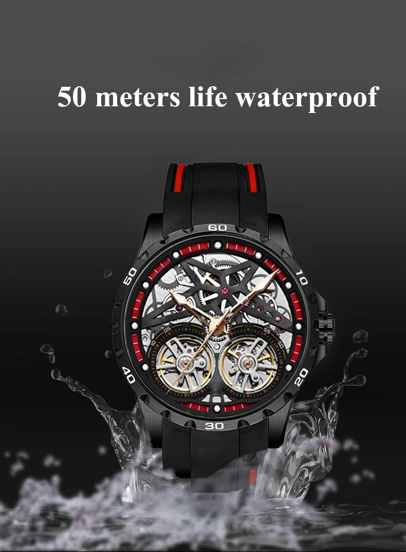 AILANG Men's Sports Automatic Tourbillon Skeleton Watch – Silicone Strap