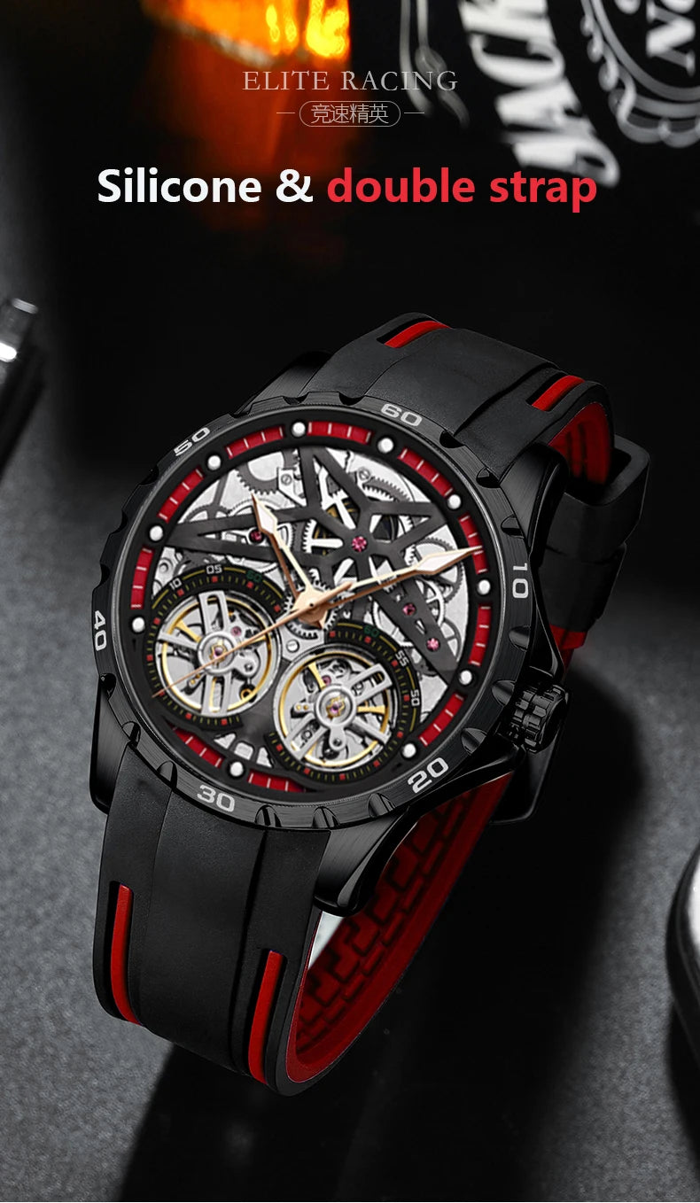 AILANG Men's Sports Automatic Tourbillon Skeleton Watch – Silicone Strap