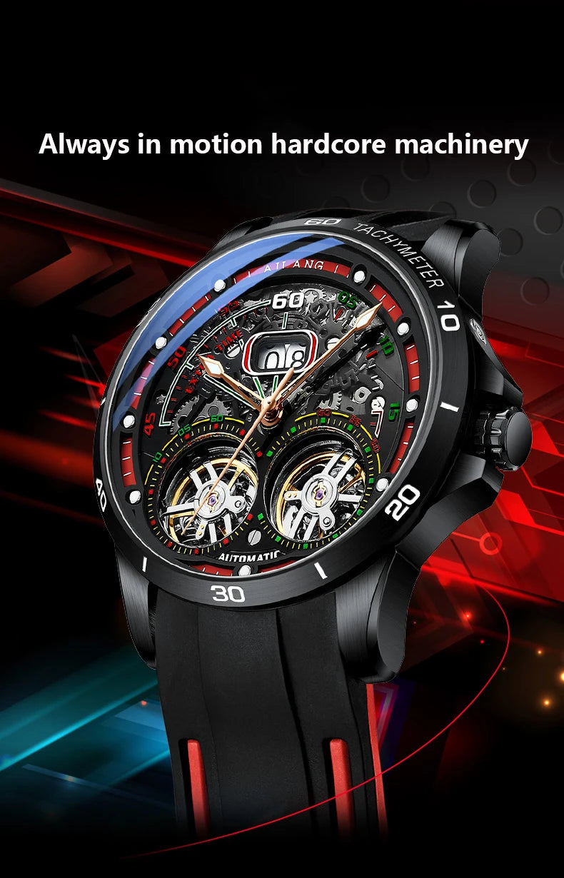 AILANG Men's Automatic Mechanical Watch – Hollow Luminous Dial, Calendar