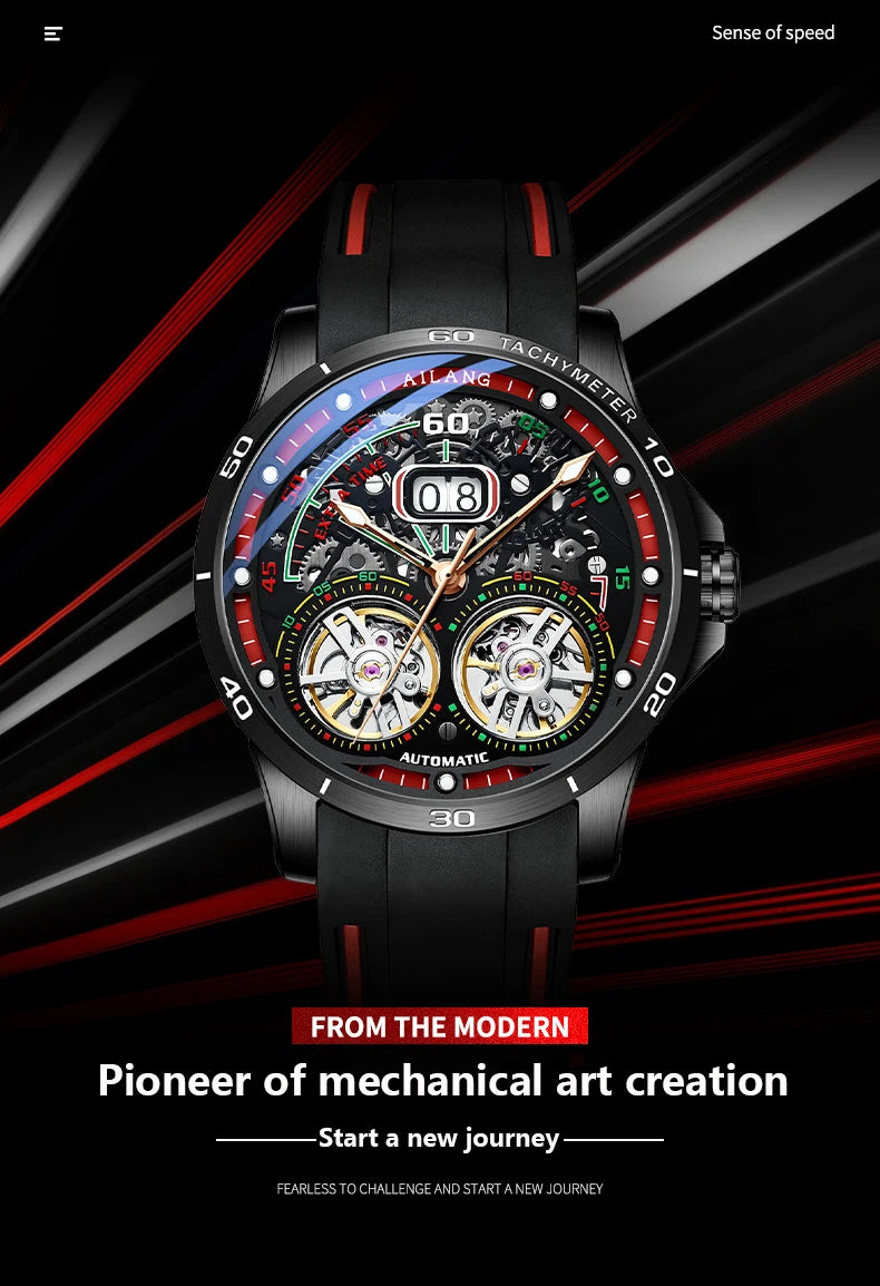 AILANG Men's Automatic Mechanical Watch – Hollow Luminous Dial, Calendar