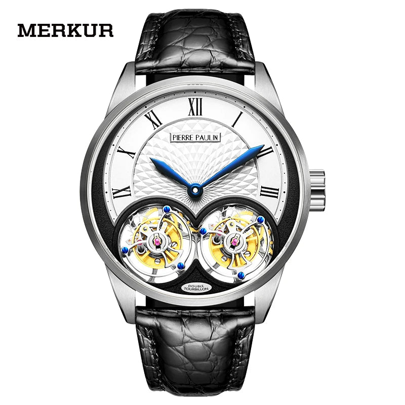 Merkur Men's Genuine Double Tourbillon Watch – Manual, Luxury Formal