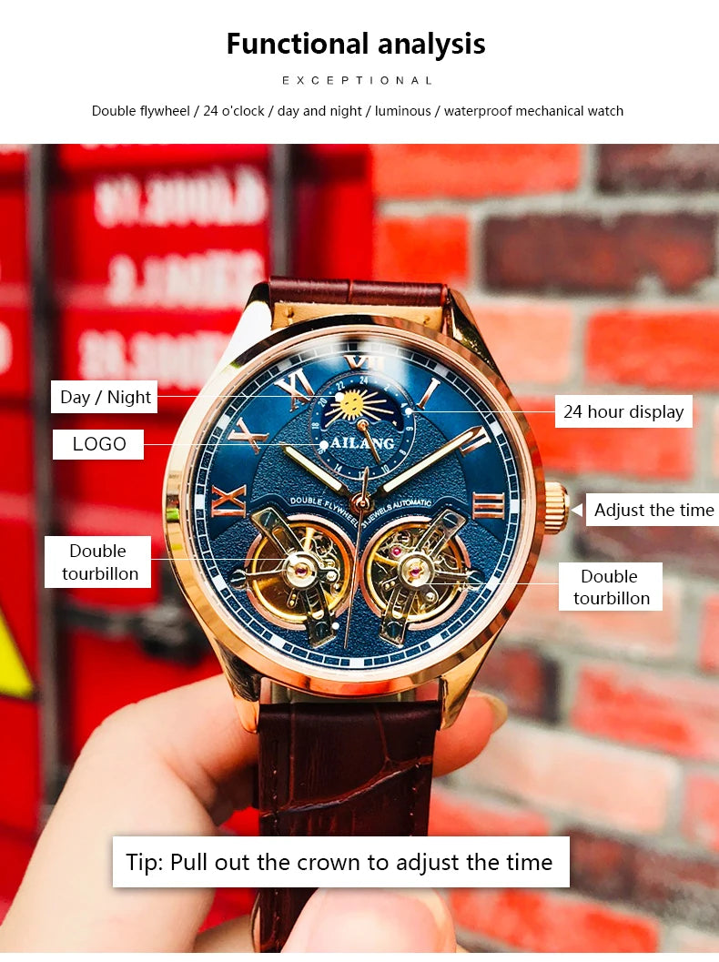 AILANG Men's Automatic Tourbillon Skeleton Watch – Leather Strap